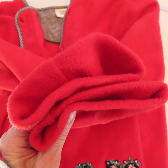 Vintage Christmas Red Fleece Sweater Cardigan Baxter Wells Cat Mistletoe XL - Picture 8 of 12